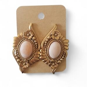 Jonette Jewelry JJ 1986 Vintage Gold Tone Cameo Earrings Statement Jewelry Retro